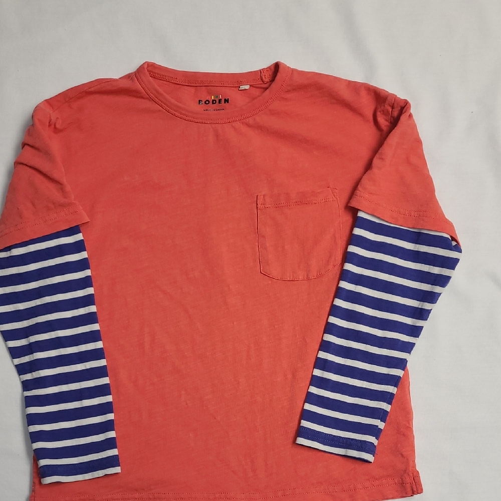 Mini Boden Coral Layered Look Long Sleeve Shirt With Front Pocket 7/8Y